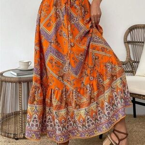 Bohemian Orange and Purple Maxi Skirt